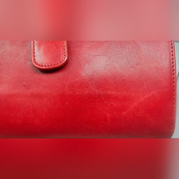 Tusk Classic Long Slim Red Leather Bifold Wallet Purple Tan Interior Credit Card - Picture 3 of 16